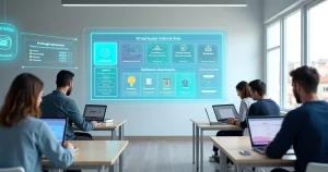 Sala virtual de estudo para concursos com mural digital e estudantes conectados