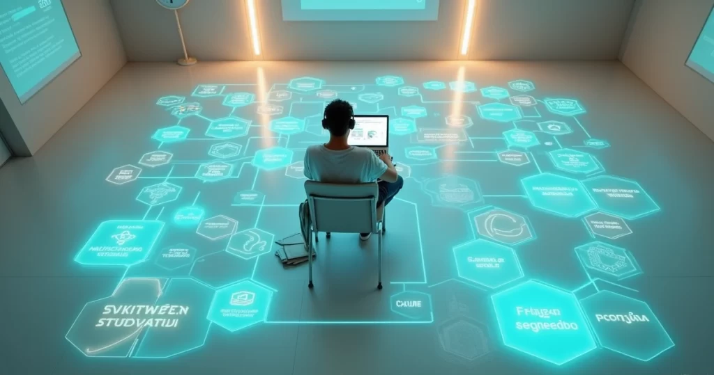 Jovem seguindo trilha de estudos digital adaptativa para vestibular